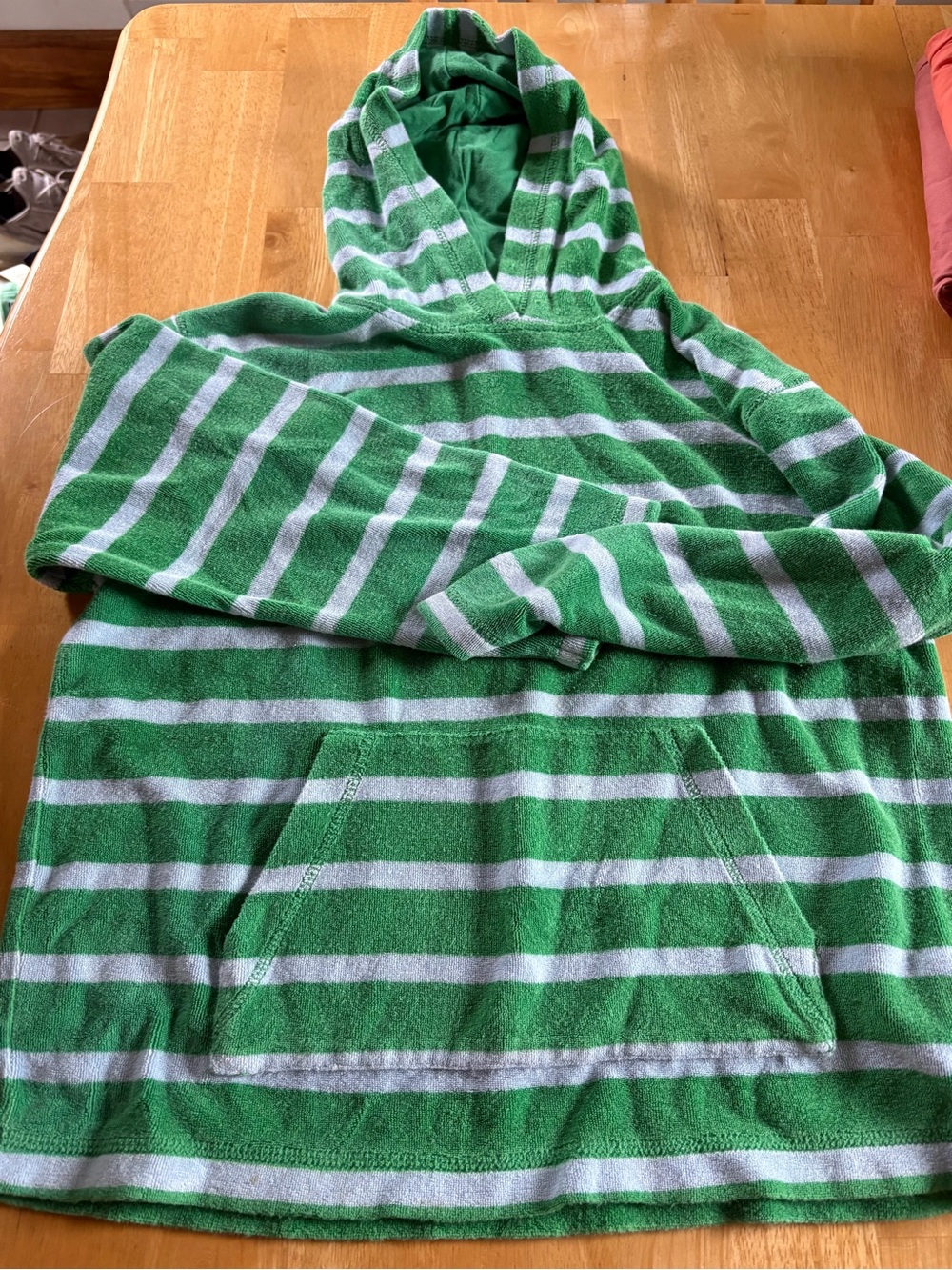 Boden Green and Light Blue Striped Kids Swim Coverup Hoodie